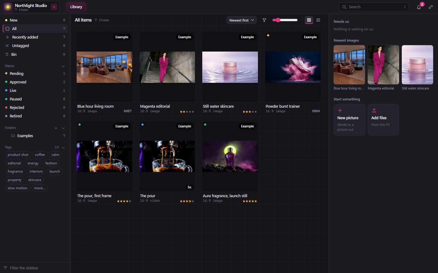 The library with seven examples, each marked Example, in an Examples folder in the sidebar