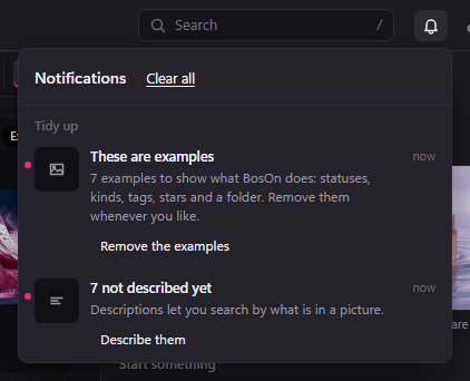 The notifications, with a note saying These are examples and a Remove the examples button